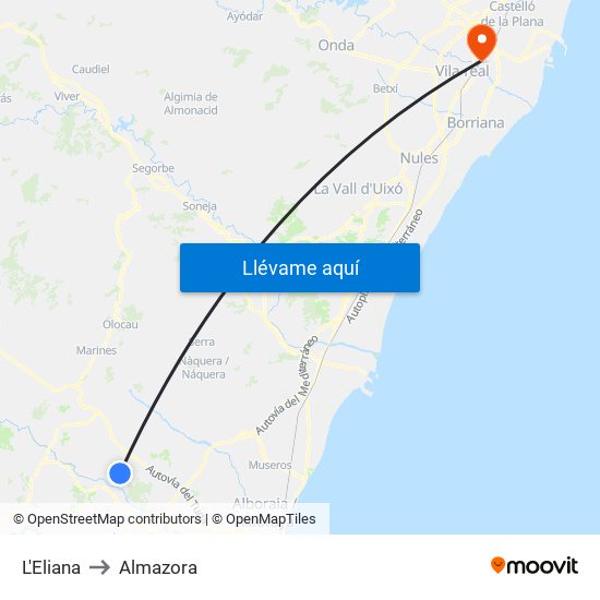 L'Eliana to Almazora map