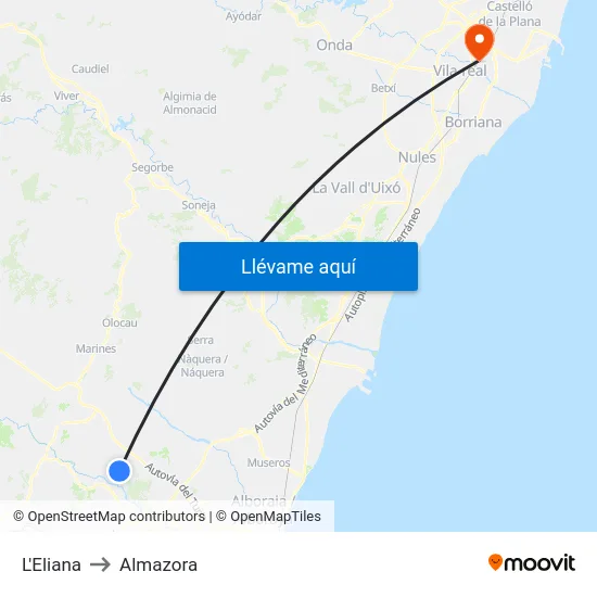 L'Eliana to Almazora map