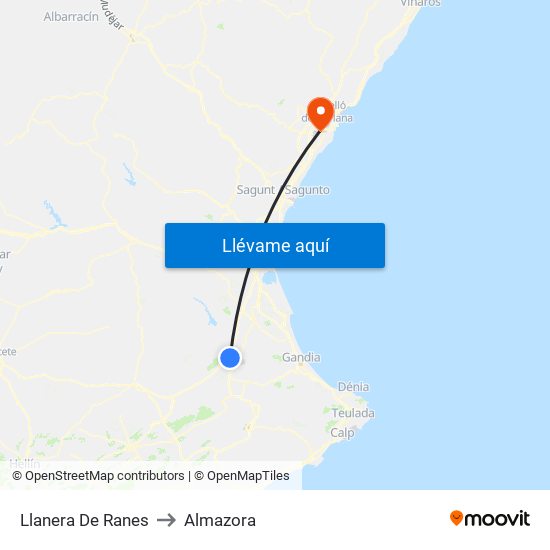 Llanera De Ranes to Almazora map