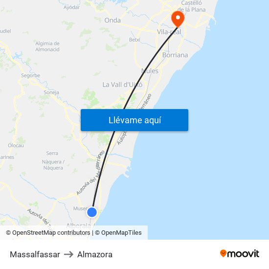Massalfassar to Almazora map