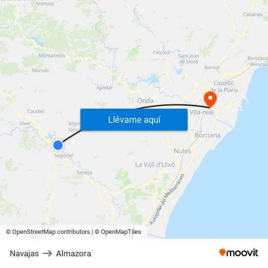 Navajas to Almazora map