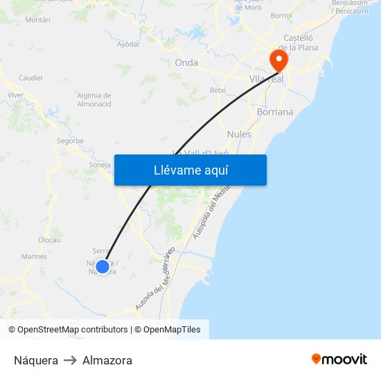 Náquera to Almazora map