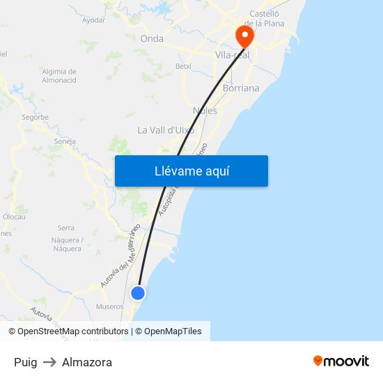 Puig to Almazora map
