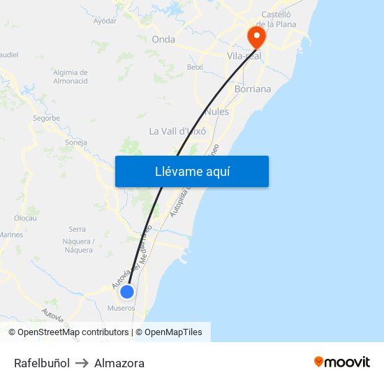 Rafelbuñol to Almazora map
