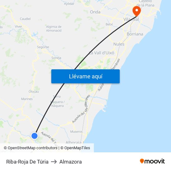 Riba-Roja De Túria to Almazora map