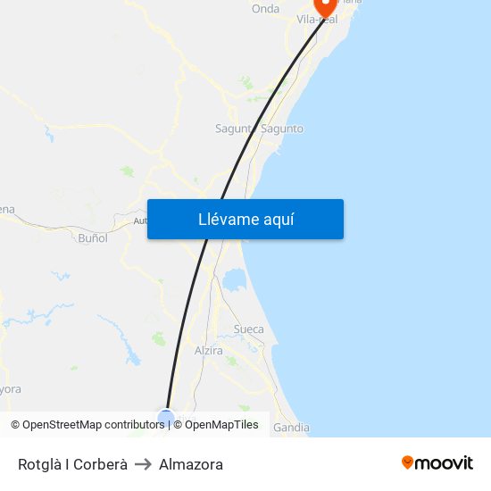 Rotglà I Corberà to Almazora map