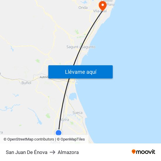 San Juan De Énova to Almazora map