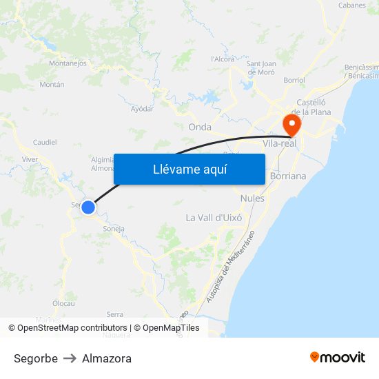 Segorbe to Almazora map