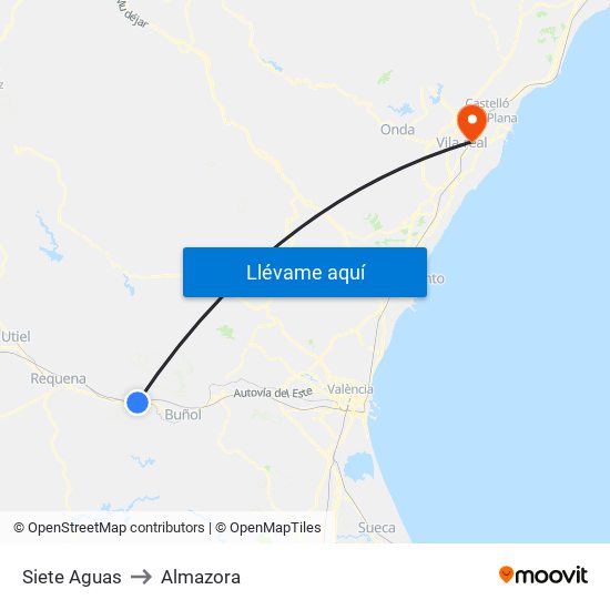 Siete Aguas to Almazora map