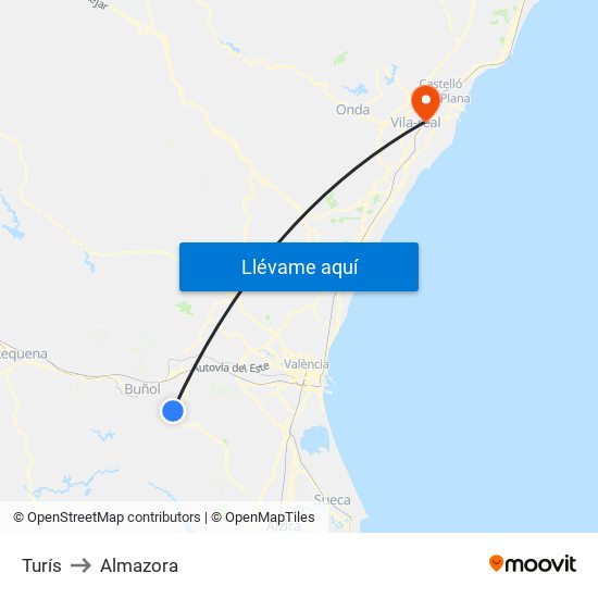 Turís to Almazora map