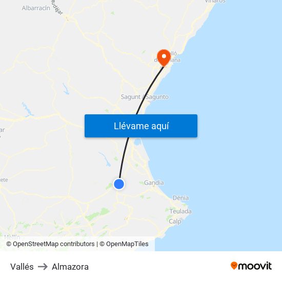 Vallés to Almazora map