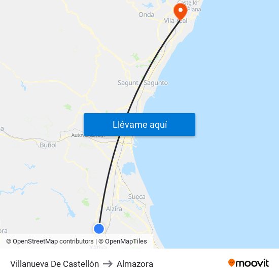 Villanueva De Castellón to Almazora map