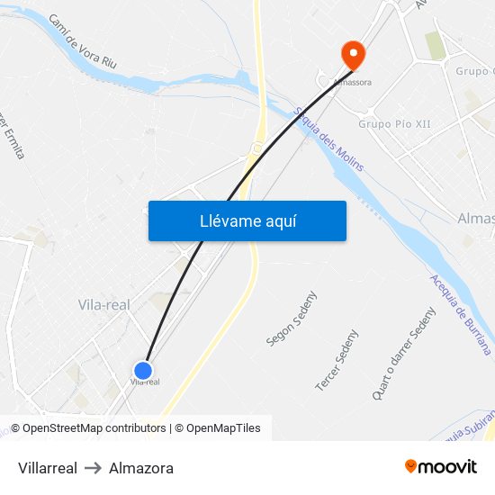 Villarreal to Almazora map