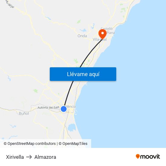 Xirivella to Almazora map
