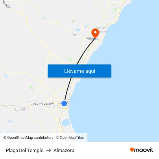 Plaça Del Temple to Almazora map
