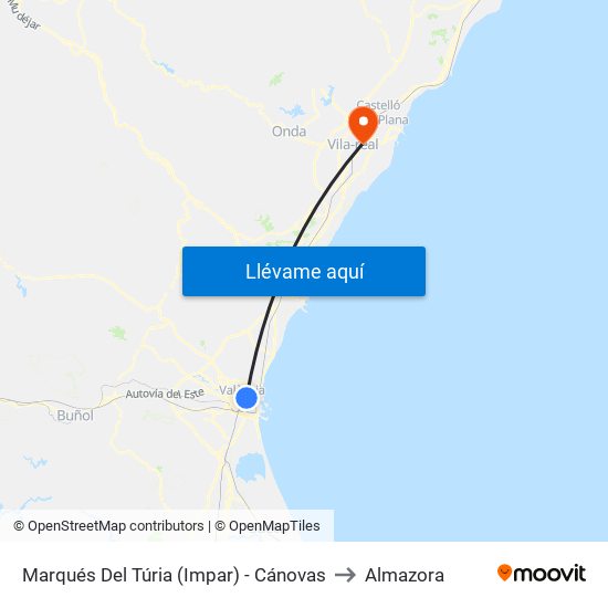 Marqués Del Túria (Impar) - Cánovas to Almazora map
