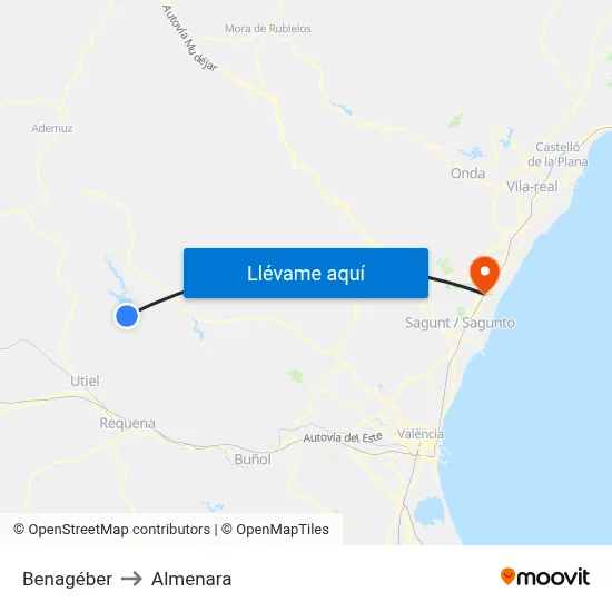 Benagéber to Almenara map