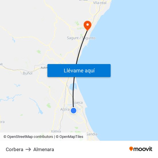 Corbera to Almenara map
