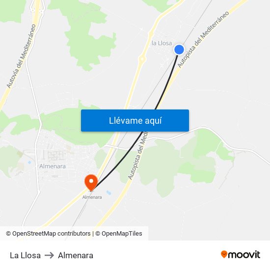 La Llosa to Almenara map