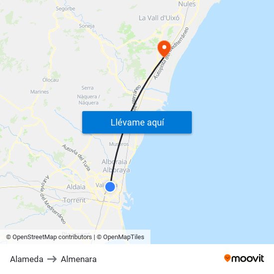 Alameda to Almenara map