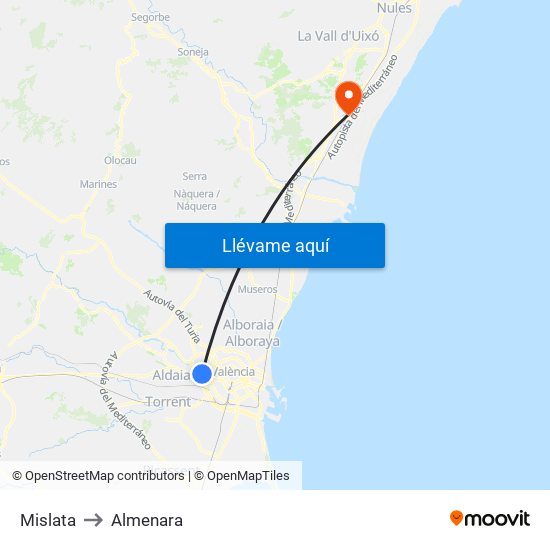 Mislata to Almenara map