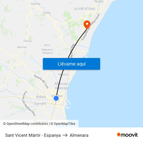 Sant Vicent Màrtir - Espanya to Almenara map