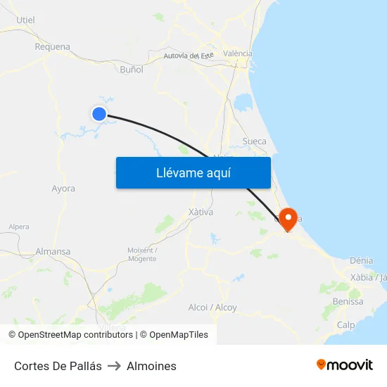 Cortes De Pallás to Almoines map