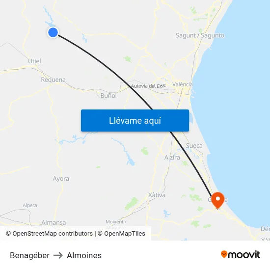 Benagéber to Almoines map
