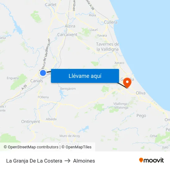 La Granja De La Costera to Almoines map