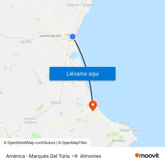 Amèrica - Marqués Del Túria to Almoines map