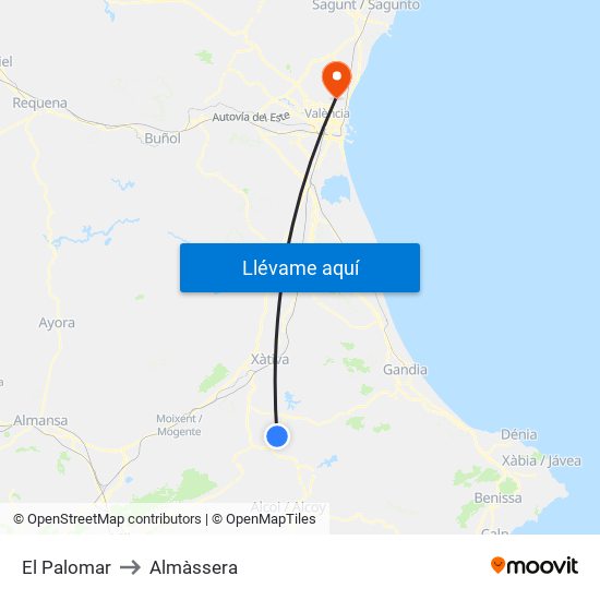 El Palomar to Almàssera map
