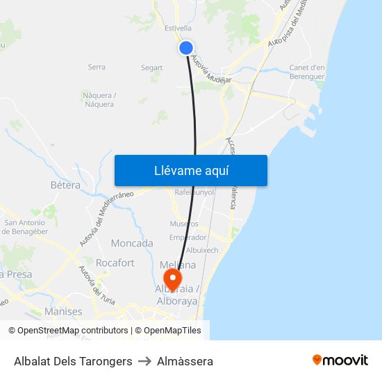 Albalat Dels Tarongers to Almàssera map