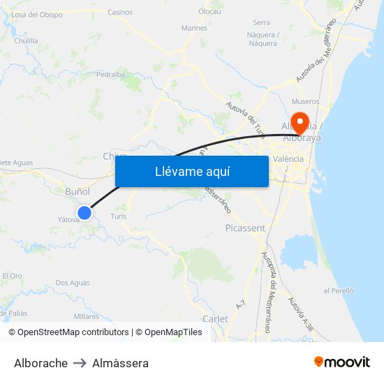 Alborache to Almàssera map