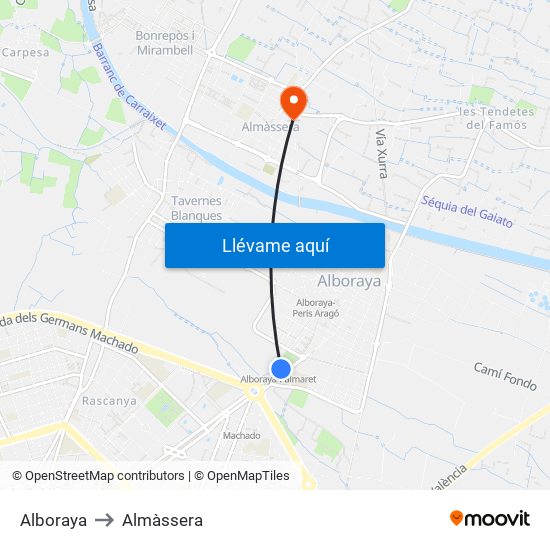 Alboraya to Almàssera map