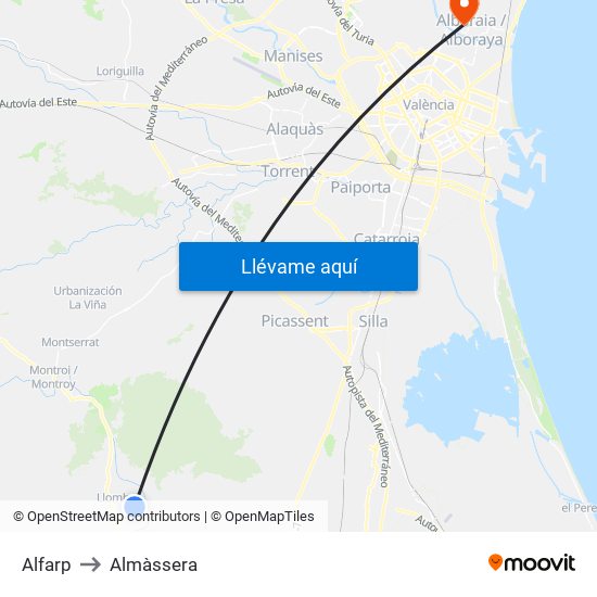 Alfarp to Almàssera map
