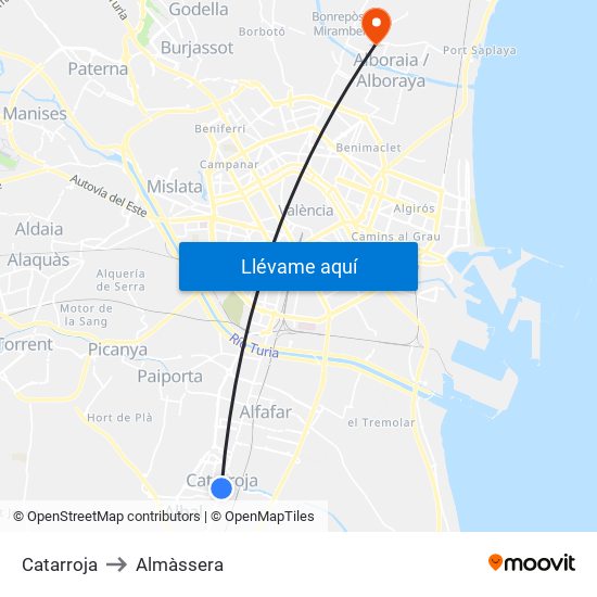 Catarroja to Almàssera map