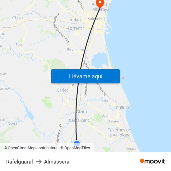 Rafelguaraf to Almàssera map