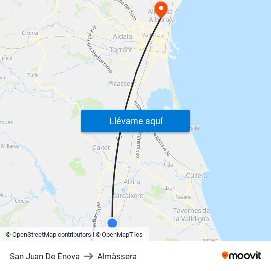 San Juan De Énova to Almàssera map