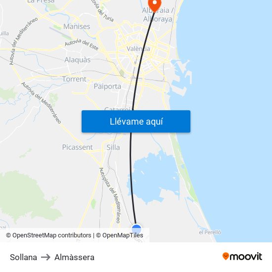 Sollana to Almàssera map