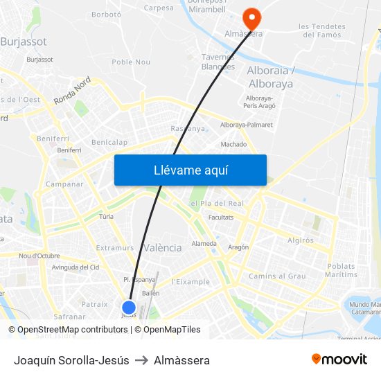 Joaquín Sorolla-Jesús to Almàssera map