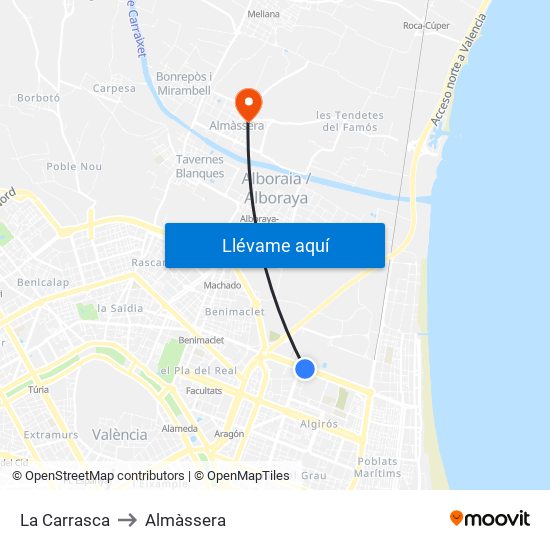 La Carrasca to Almàssera map