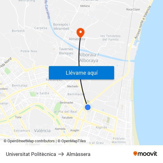 Universitat Politècnica to Almàssera map
