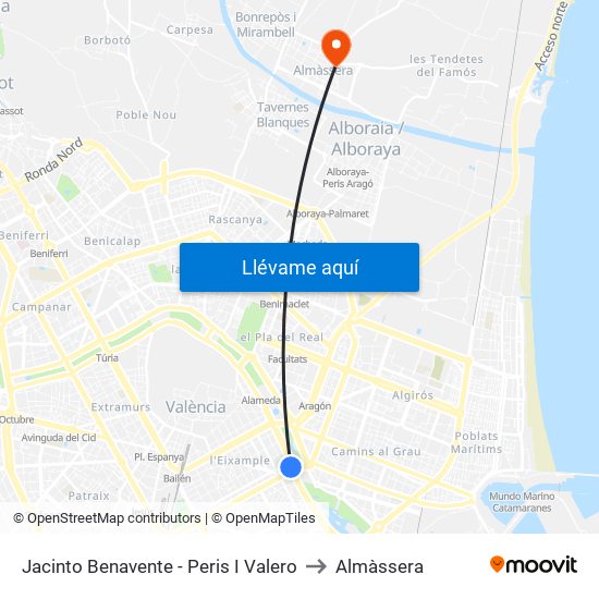 Jacinto Benavente - Peris I Valero to Almàssera map