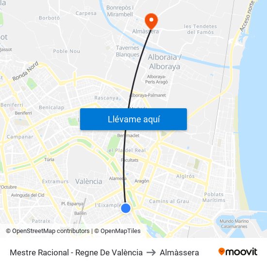 Mestre Racional - Regne De València to Almàssera map