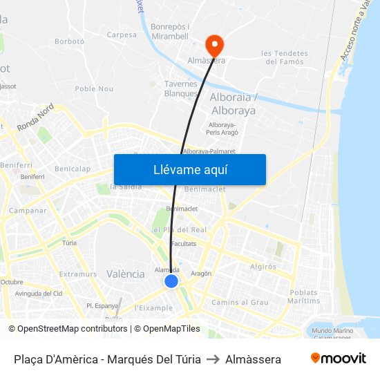 Plaça D'Amèrica - Marqués Del Túria to Almàssera map