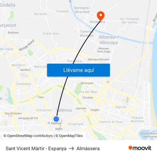 Sant Vicent Màrtir - Espanya to Almàssera map