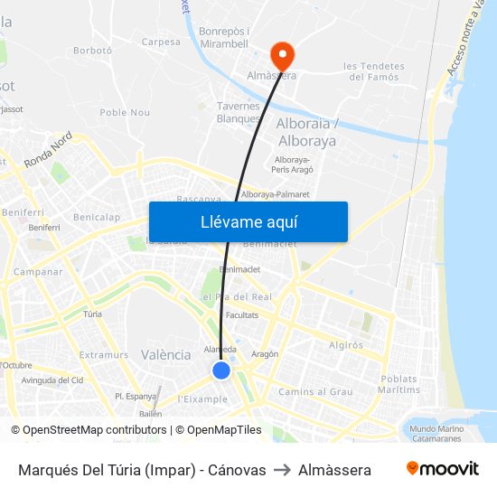 Marqués Del Túria (Impar) - Cánovas to Almàssera map