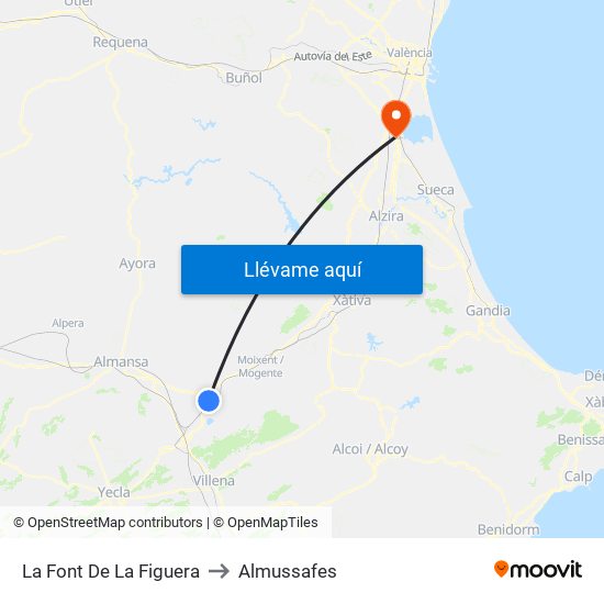 La Font De La Figuera to Almussafes map
