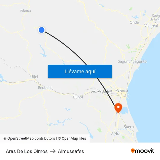 Aras De Los Olmos to Almussafes map