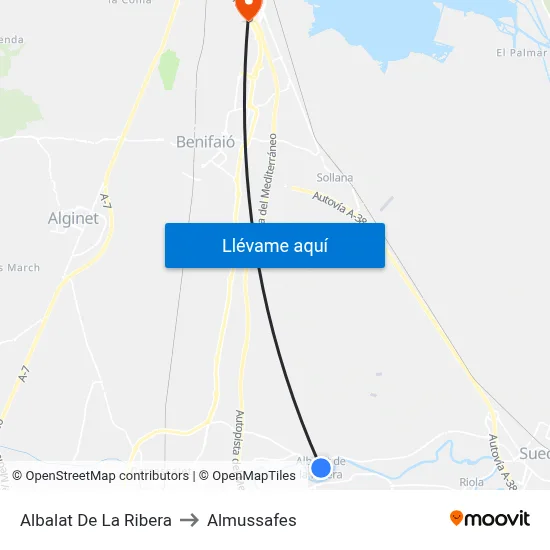 Albalat De La Ribera to Almussafes map